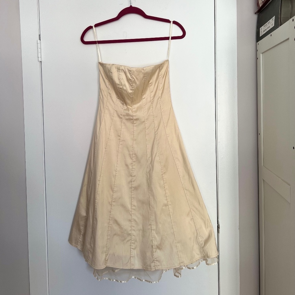 Pookie & Sebastian Cream Ivory Strapless Raw Silk Dress (Fits Like A Small)